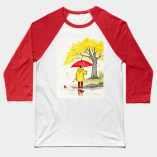 kid  playing in water puddles. Baseball T-Shirt